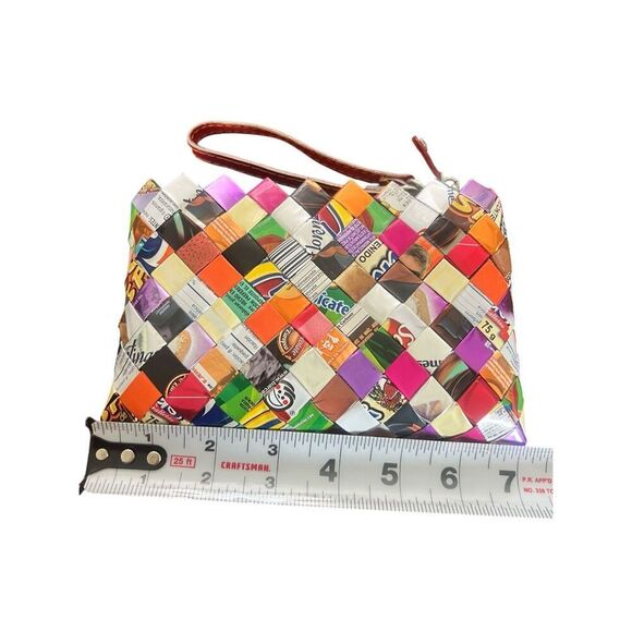 2 Nahui Ollin Clutch Wristlet w/ Strap Recycled Candy Wrappers wearable art - Picture 5 of 9